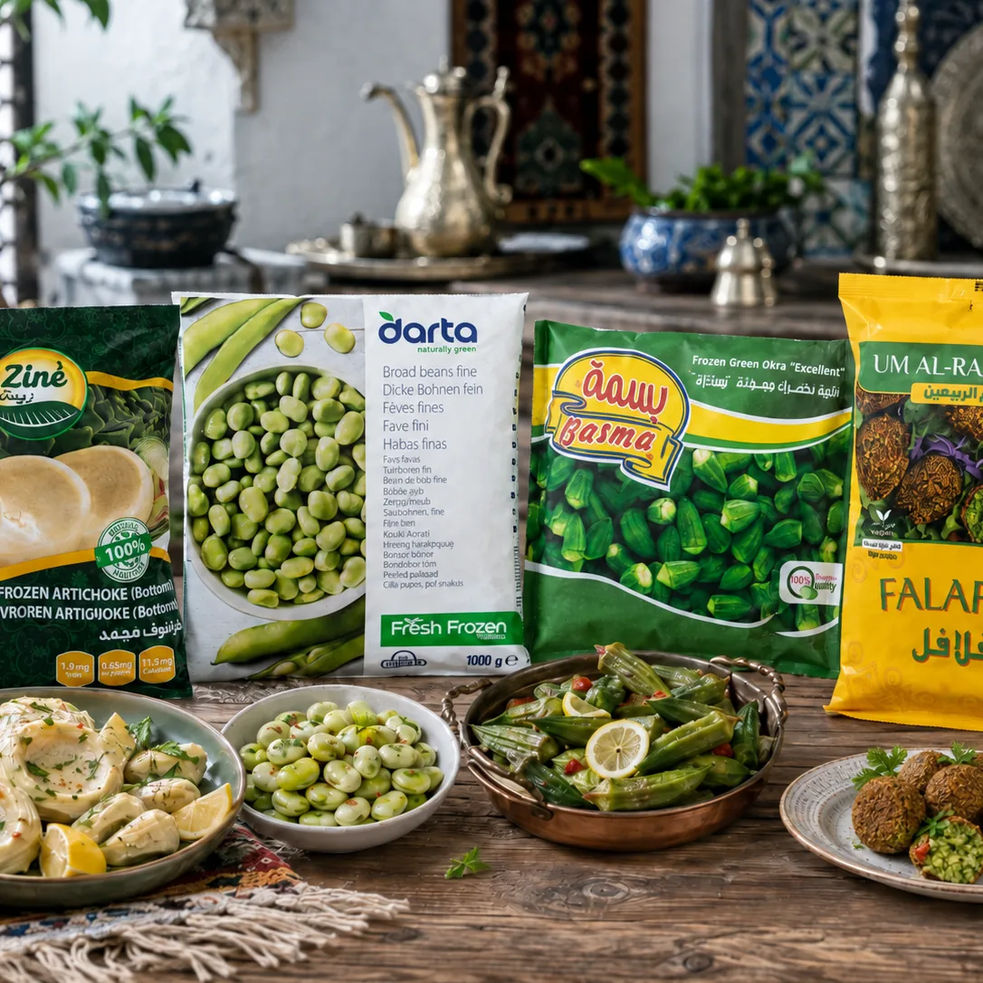Diepvriespakken artisjok, tuinbonen, okra en falafel van Zinè, Darta, Basma en Um Al Rabeein